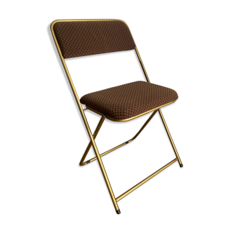 Vintage folding chair lafuma with brown checkered fabric