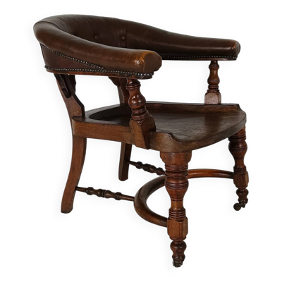 Chaise de bureau victorienne en acajou et cuir