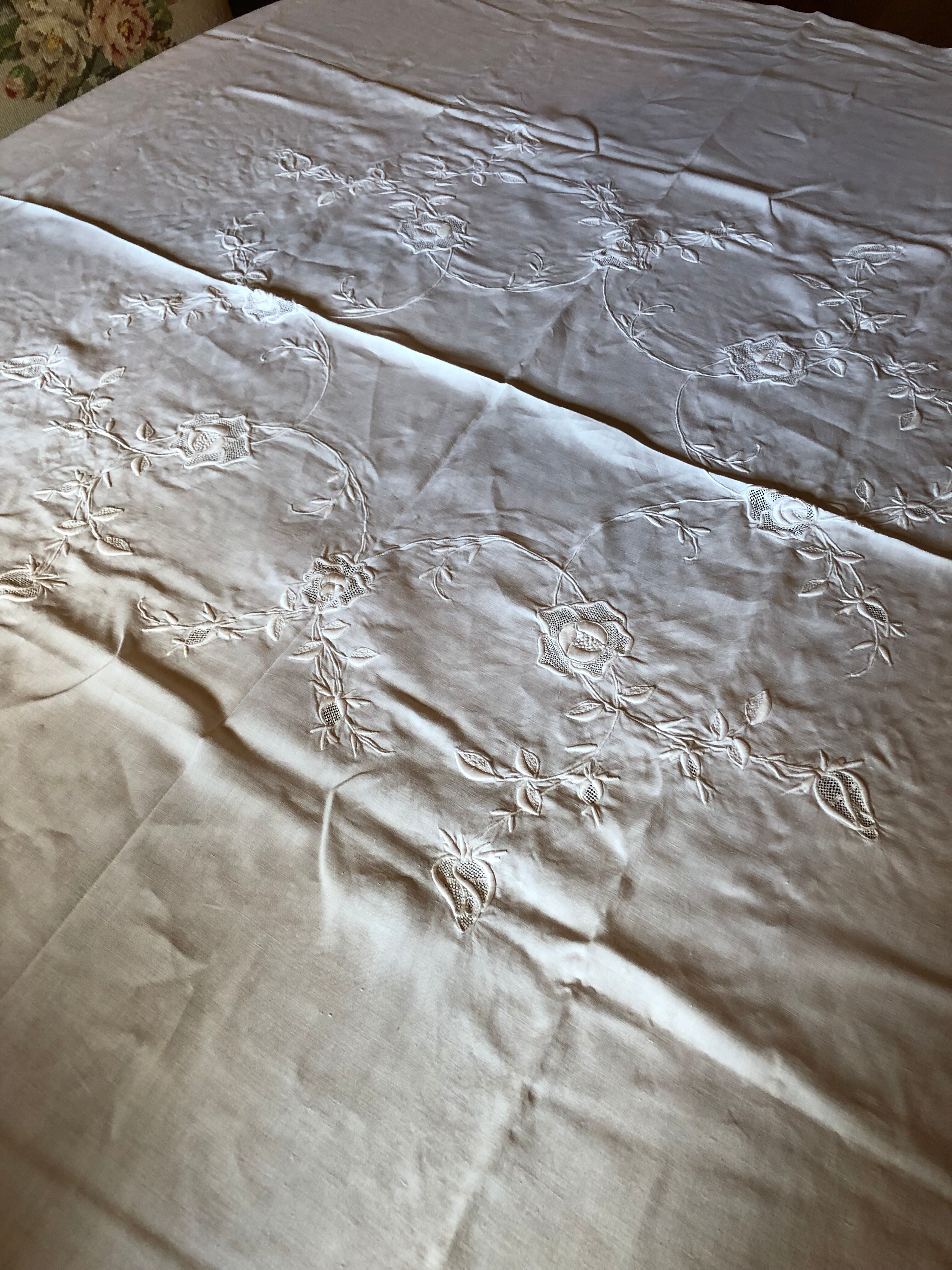 Embroidered linen tablecloth