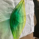 Coupe à fruits en verre en forme de feuille végétal jaune vert vintage