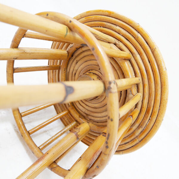 Support de plante ou table d'appoint bohème en rotin et bambou - années 1960