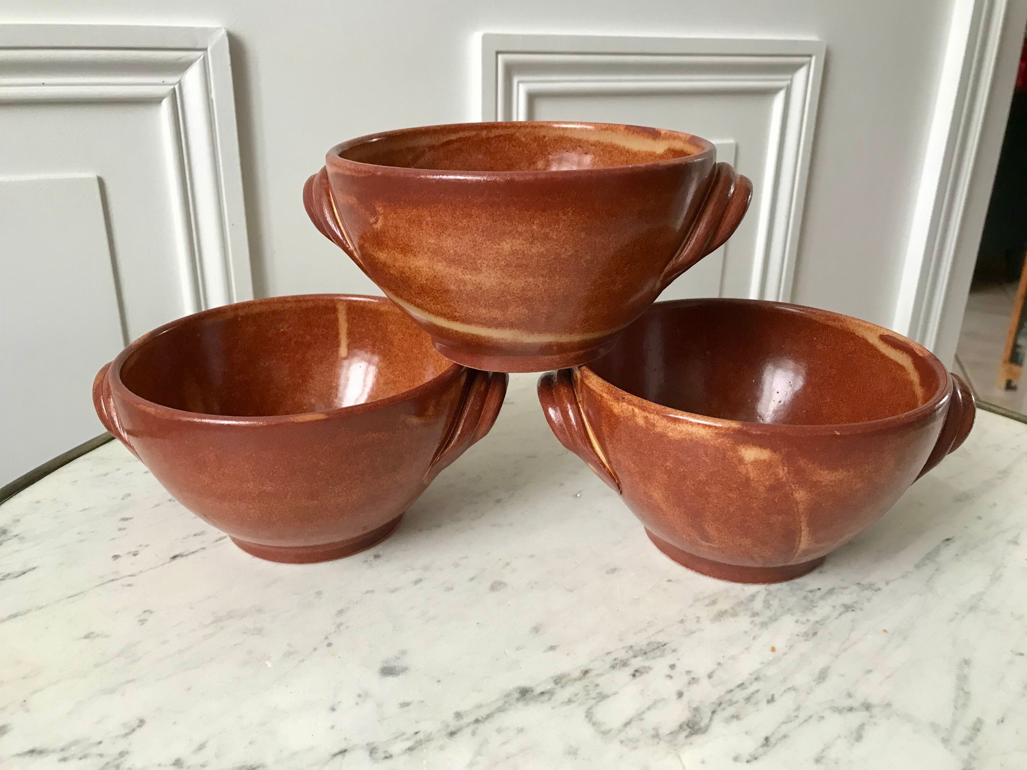 Trio of vallauris stoneware bowls 70s