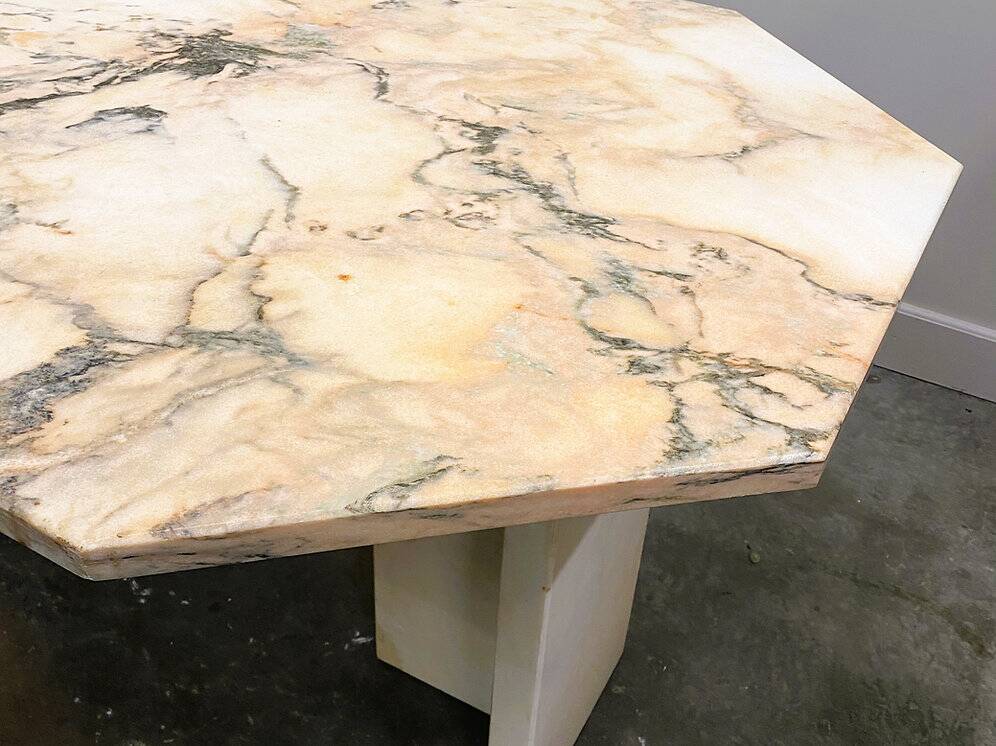 Blush pink octagonal Italian marble dining table 1970s - Italian stone dining table