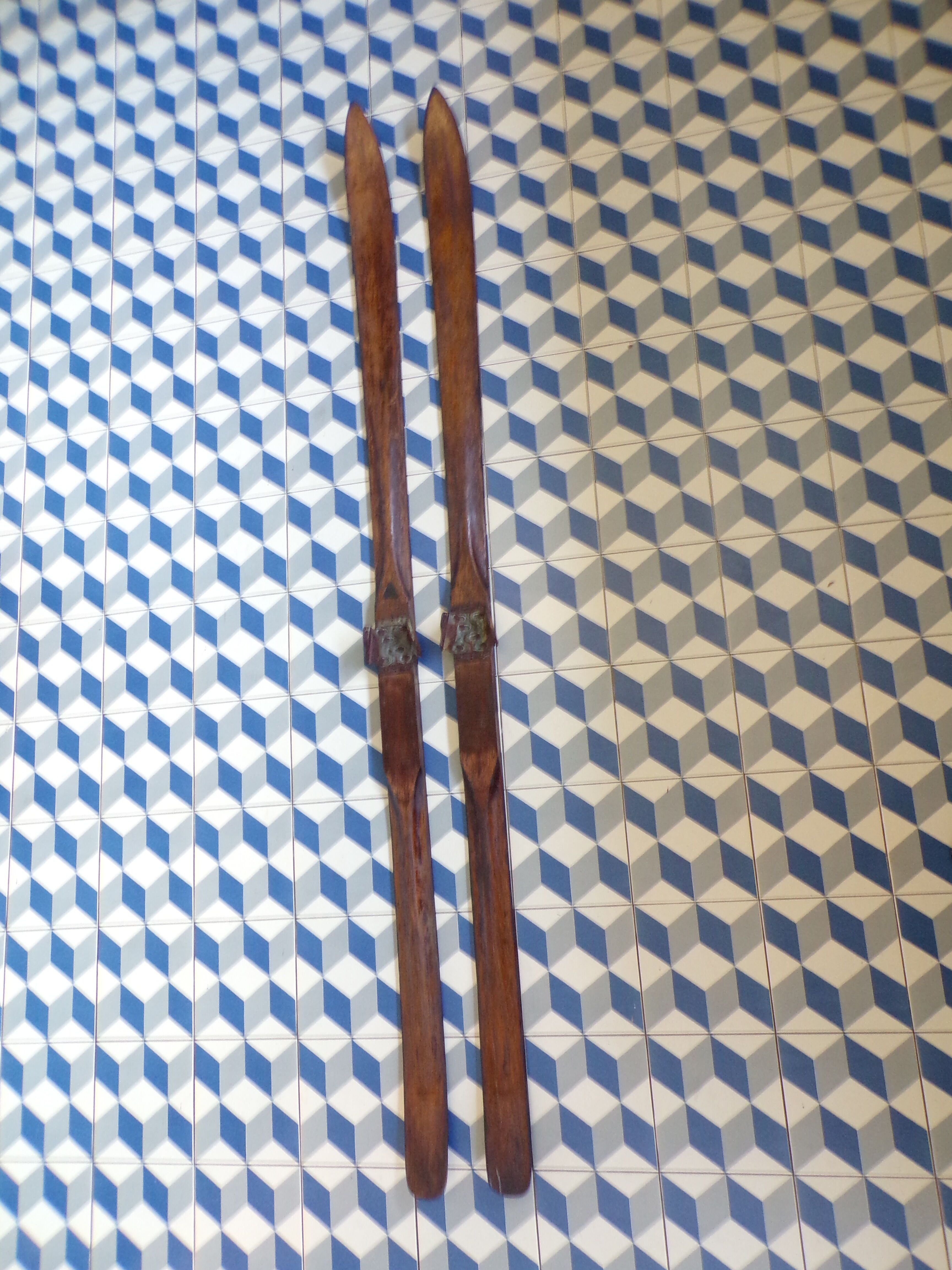 Pair of vintage wooden skis