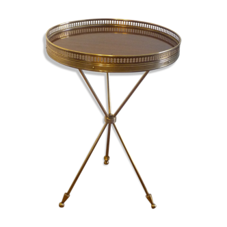 Small tripod table in brass and wood of rosewood 1950 s