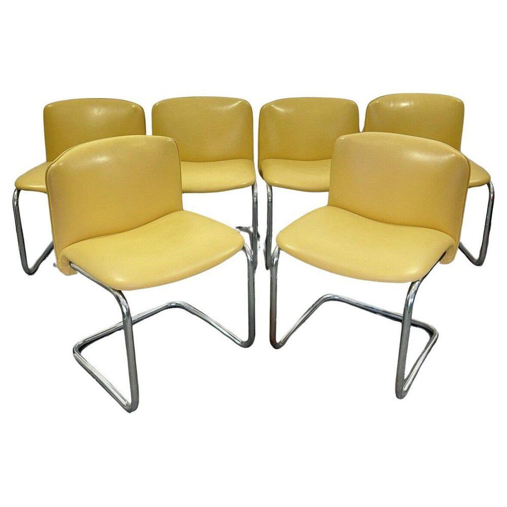 Vintage Chairs in Chrome Plated Steel, 1970s, Set of 6
