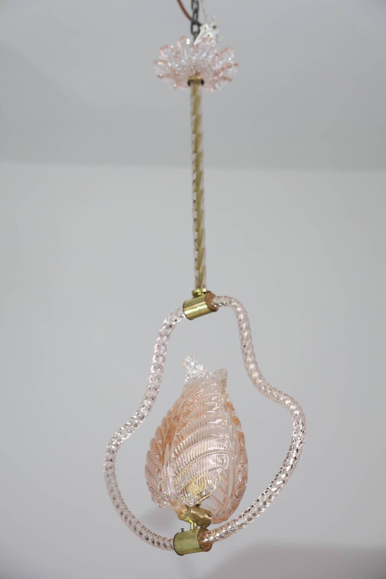 Midcentury Pink Leaf Murano Glass Chandelier by Barovier e Toso, 1950s