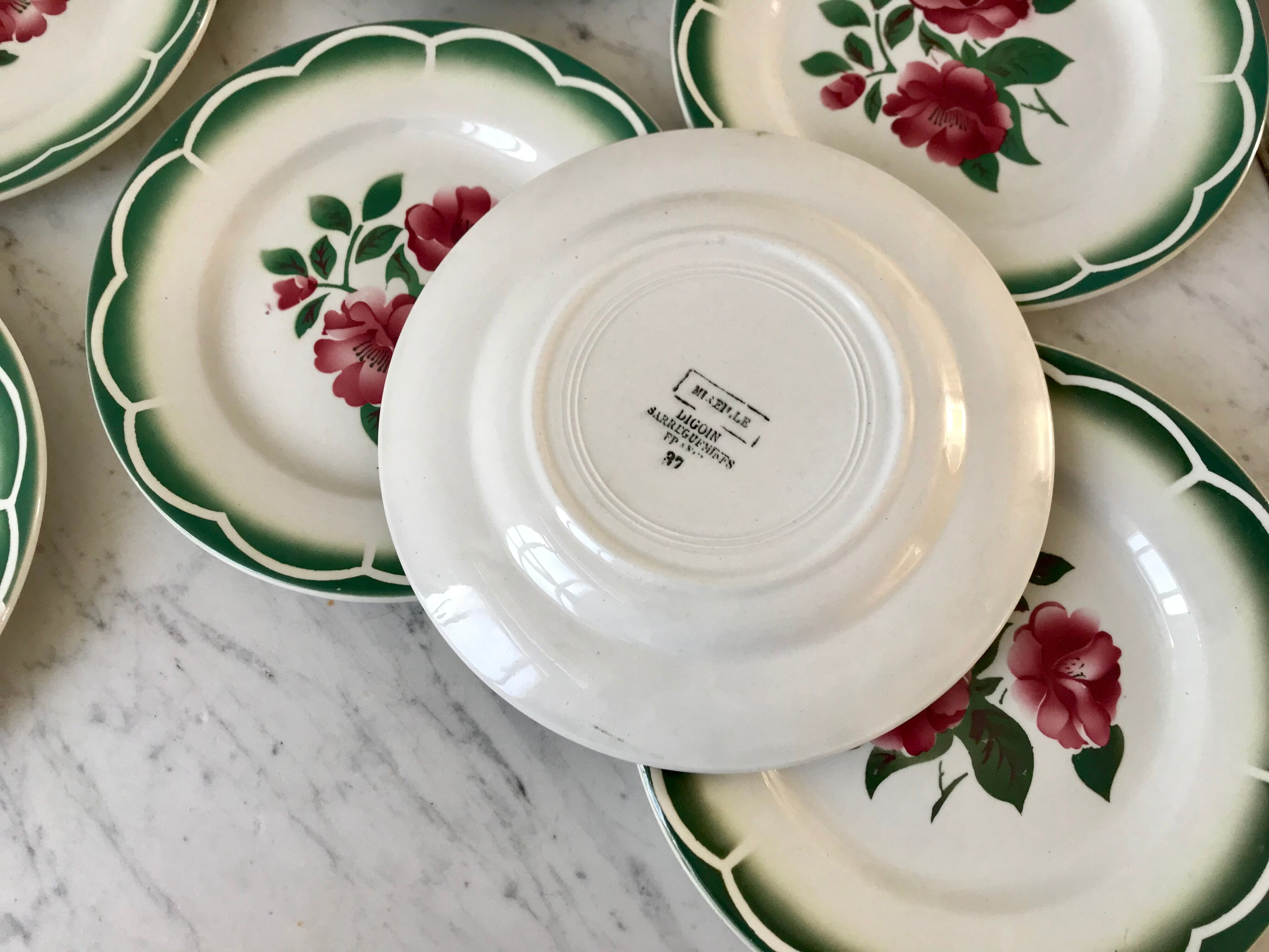 Set of 6 dessert plates Digoin Sarreguemines model "Mireille" years 30-40