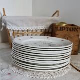 6 old Belgian earthenware dessert plates Nimy red pattern