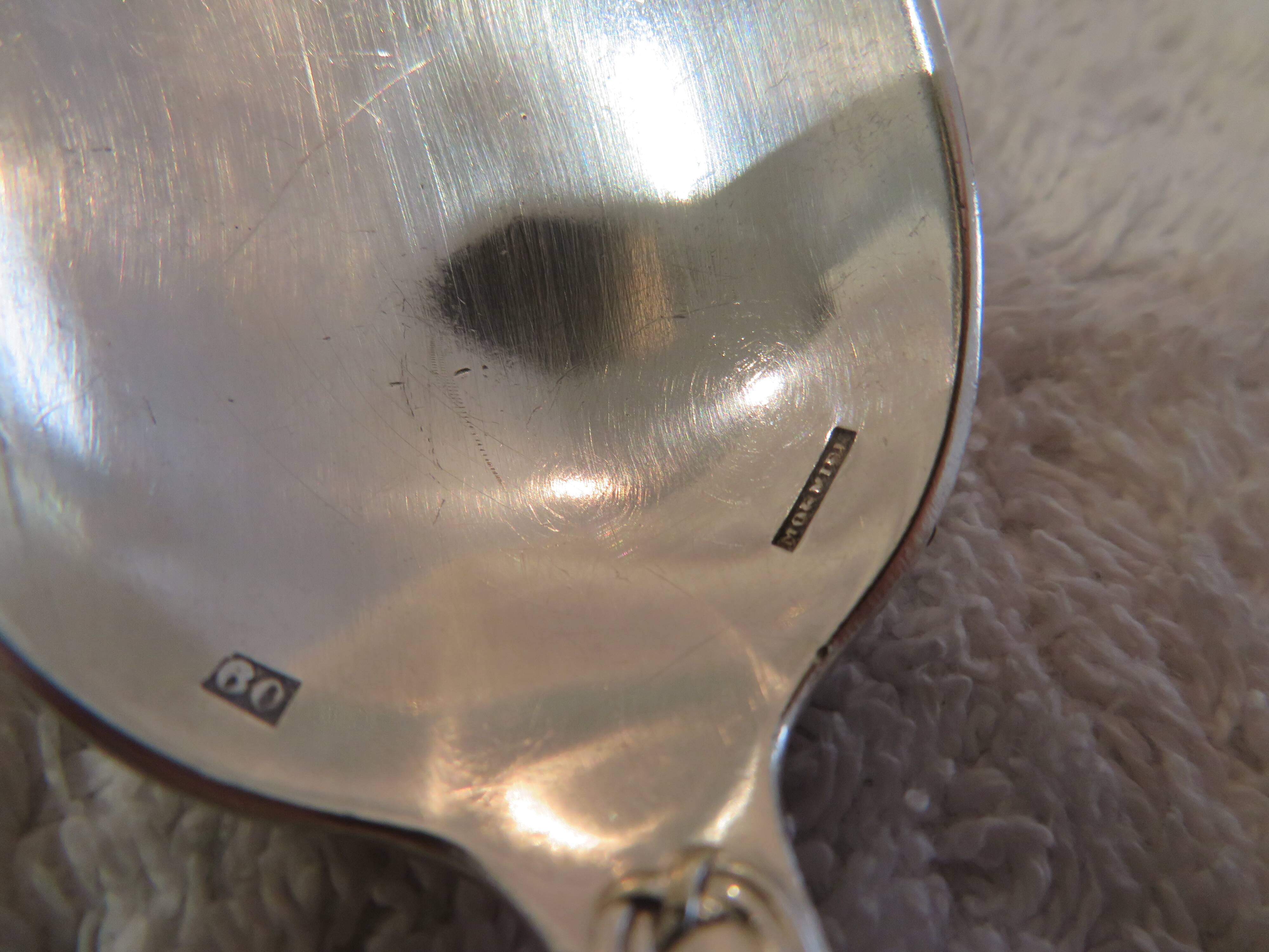 8 Louis XVI style silver plated dessert spoons with Mornier rushes 18.6cm