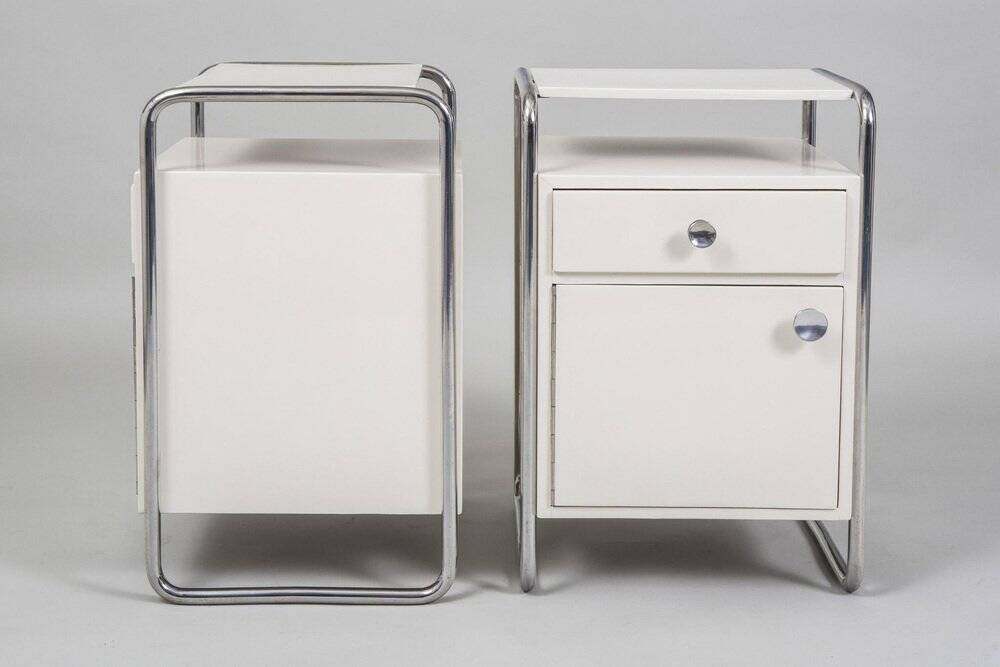 Bauhaus Bedside Tables in Chrome & Wood by Sab, Czech, 1930s, Set of 2