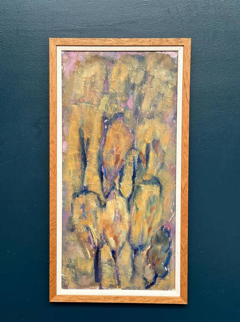 Large Swedish Oil on Panel – "Green Composition" – Signed – Vintage and Recently Framed – 77 × 41 cm (30.3 in × 16.1 in)