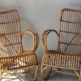 Fauteuil en bambou et rotin dans l'esprit de Louis Sognot, France 50s