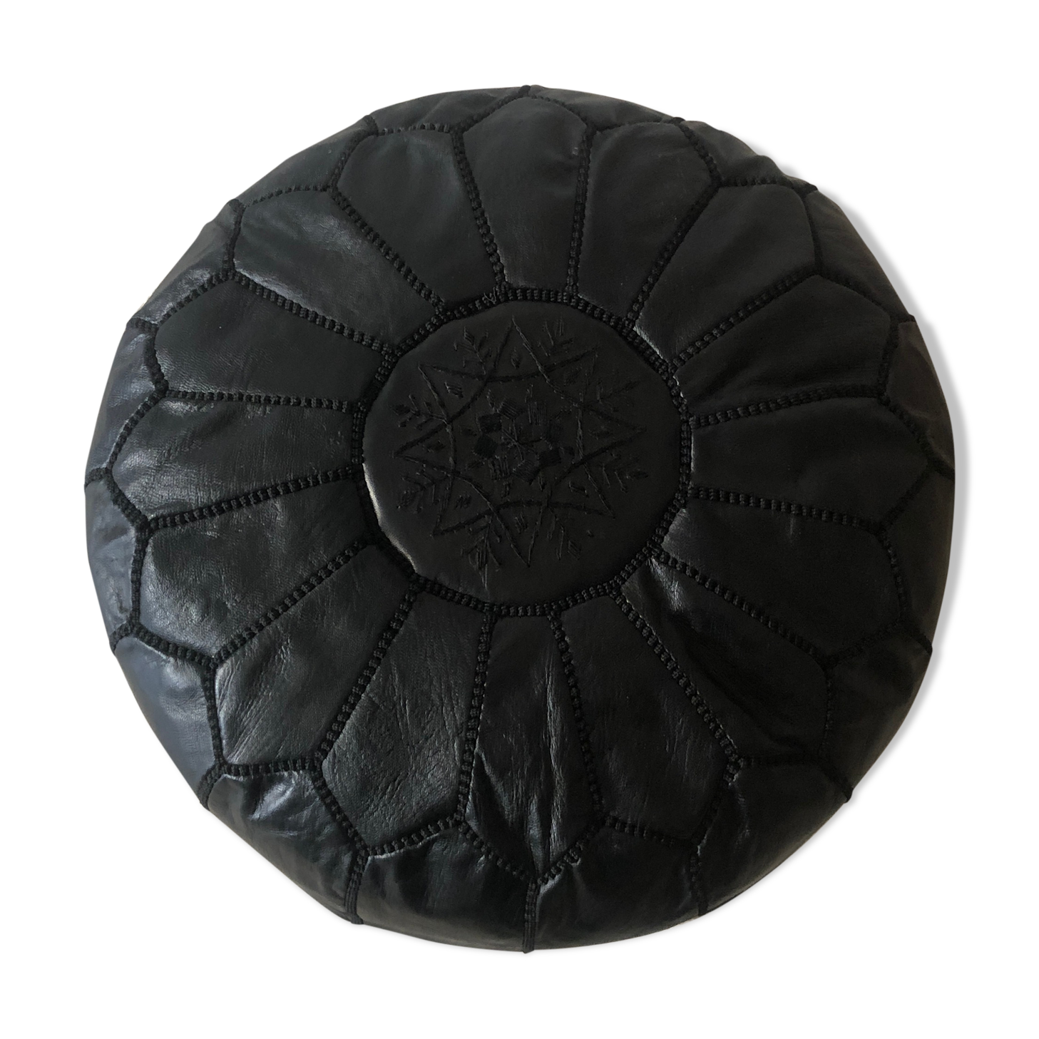 Contemporary leather full black pouf