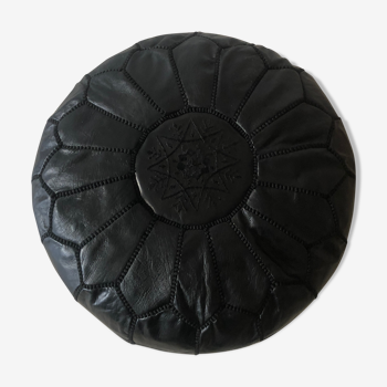 Contemporary leather full black pouf