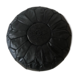 Contemporary leather full black pouf
