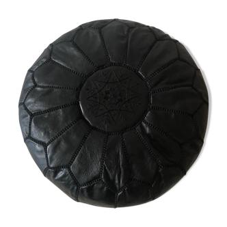 Contemporary leather full black pouf