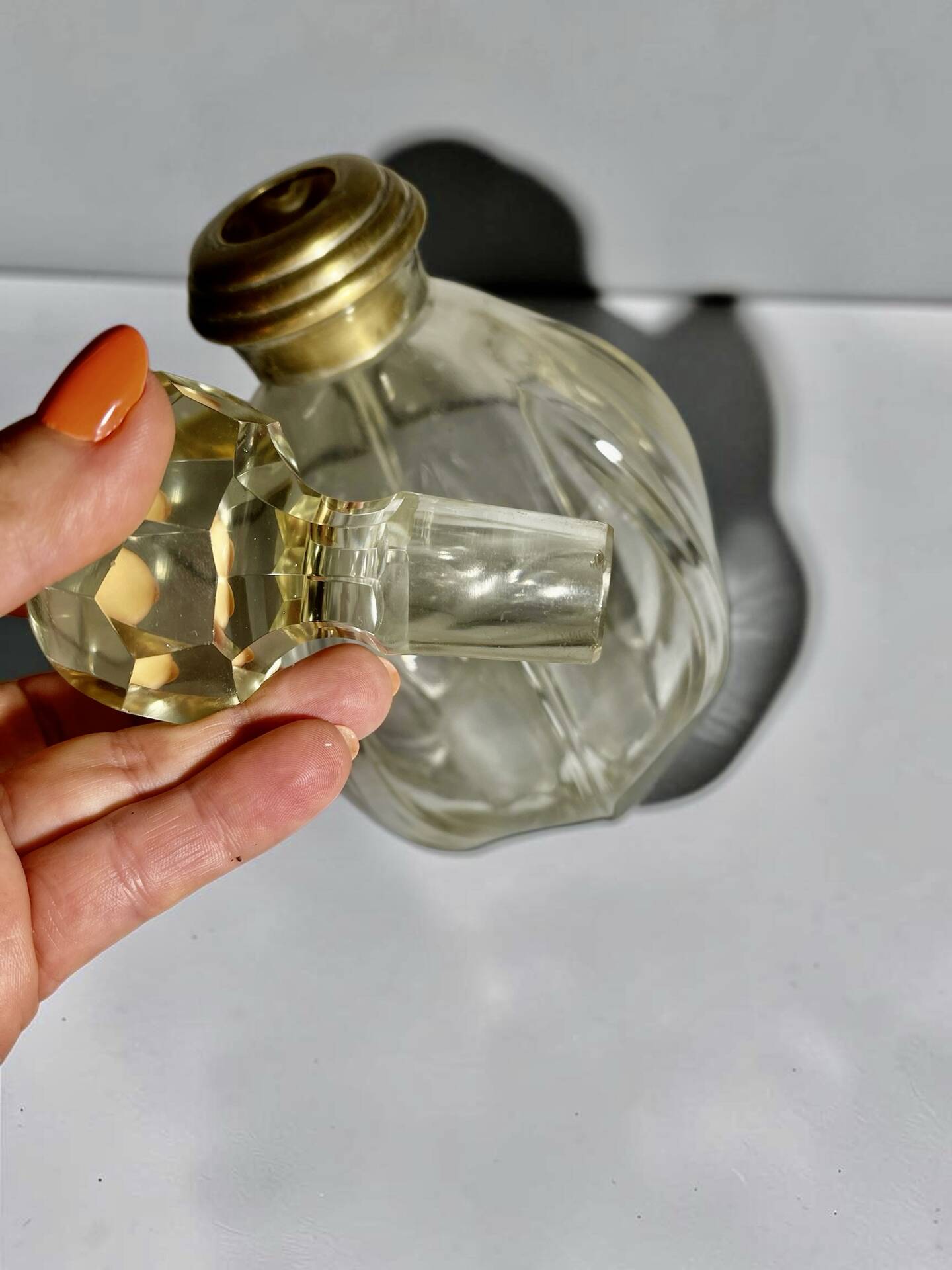 Large antique decanter for spirits – cut glass and silvered neck