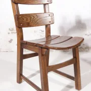Set of 4 brutalist oak ladderback dining chairs – Netherlands, 1970s