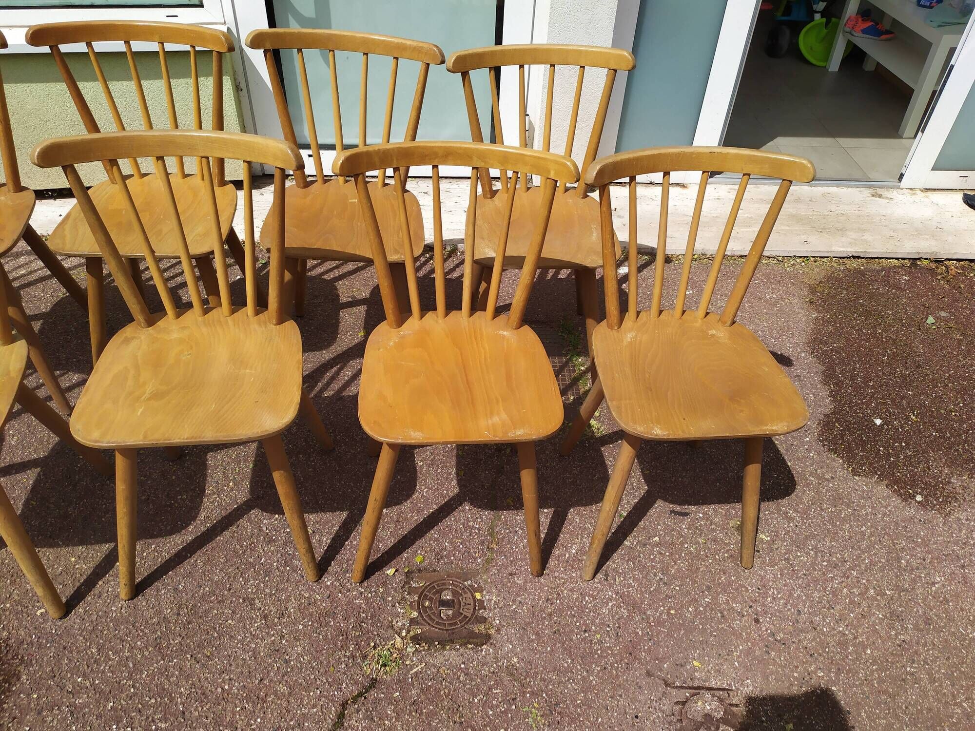 Set of 18 wooden bistro chairs - vintage - year 50 - 60