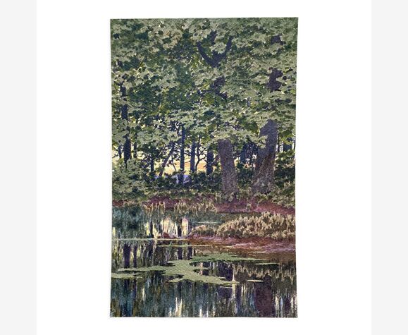 Aquarelle "l'étang en sous bois" signé début XX°