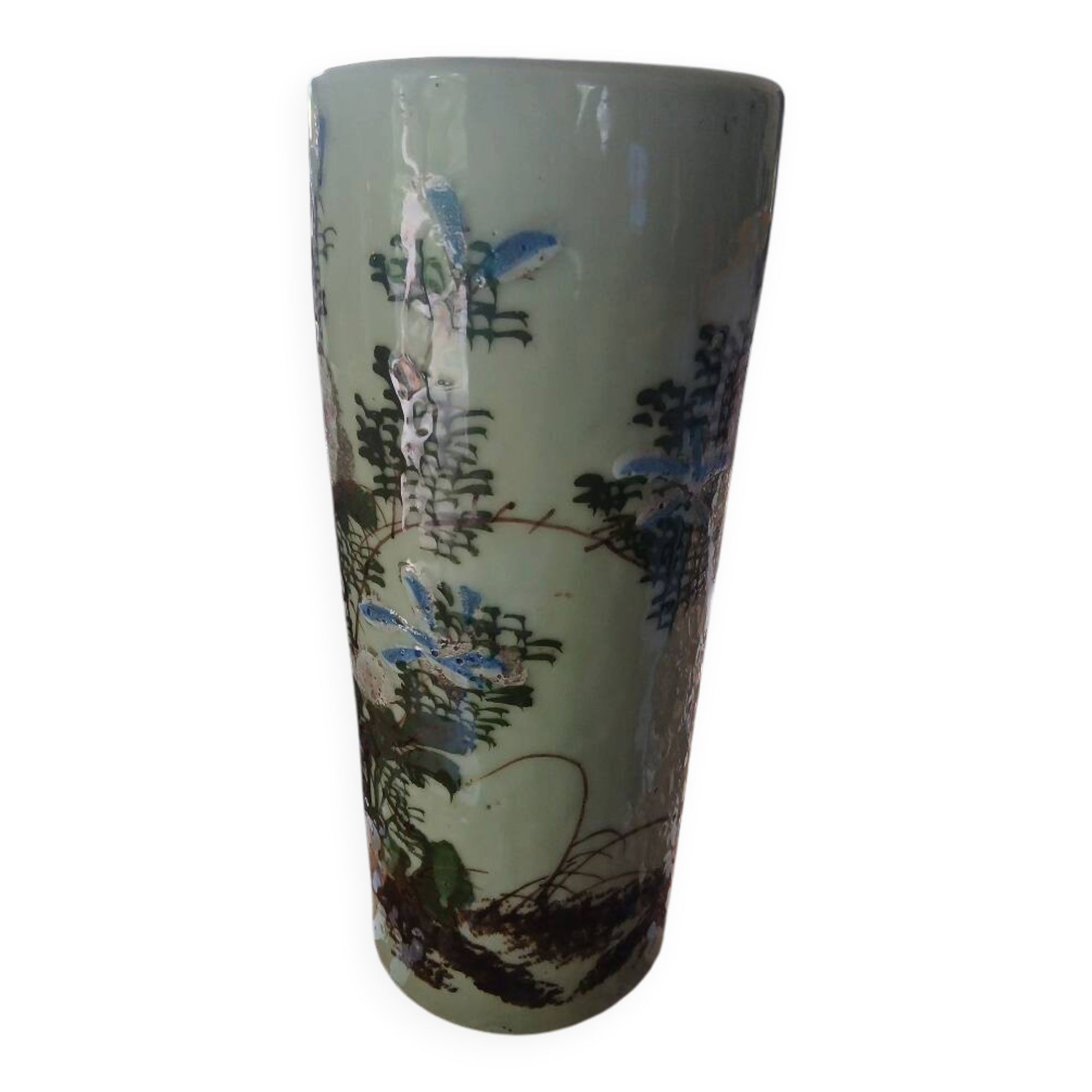 Large Cylindrical Handmade Vase – Botanical Decor "Herbarium"