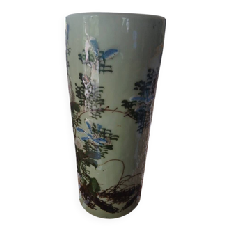 Large Cylindrical Handmade Vase – Botanical Decor "Herbarium"