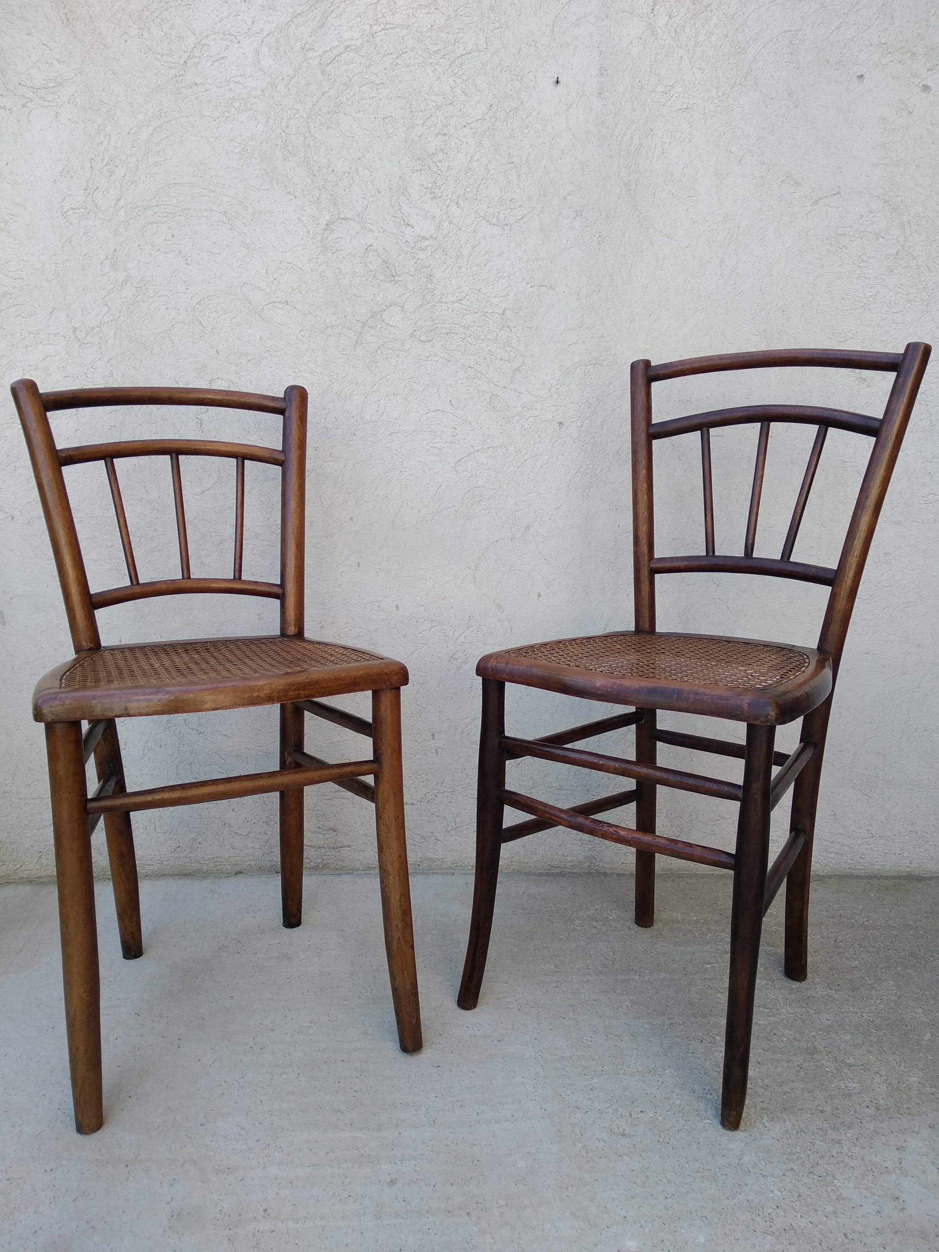 Set of 4 antique bistro chairs canned seats