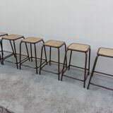 Series of 6 old workshop iron stools 1980