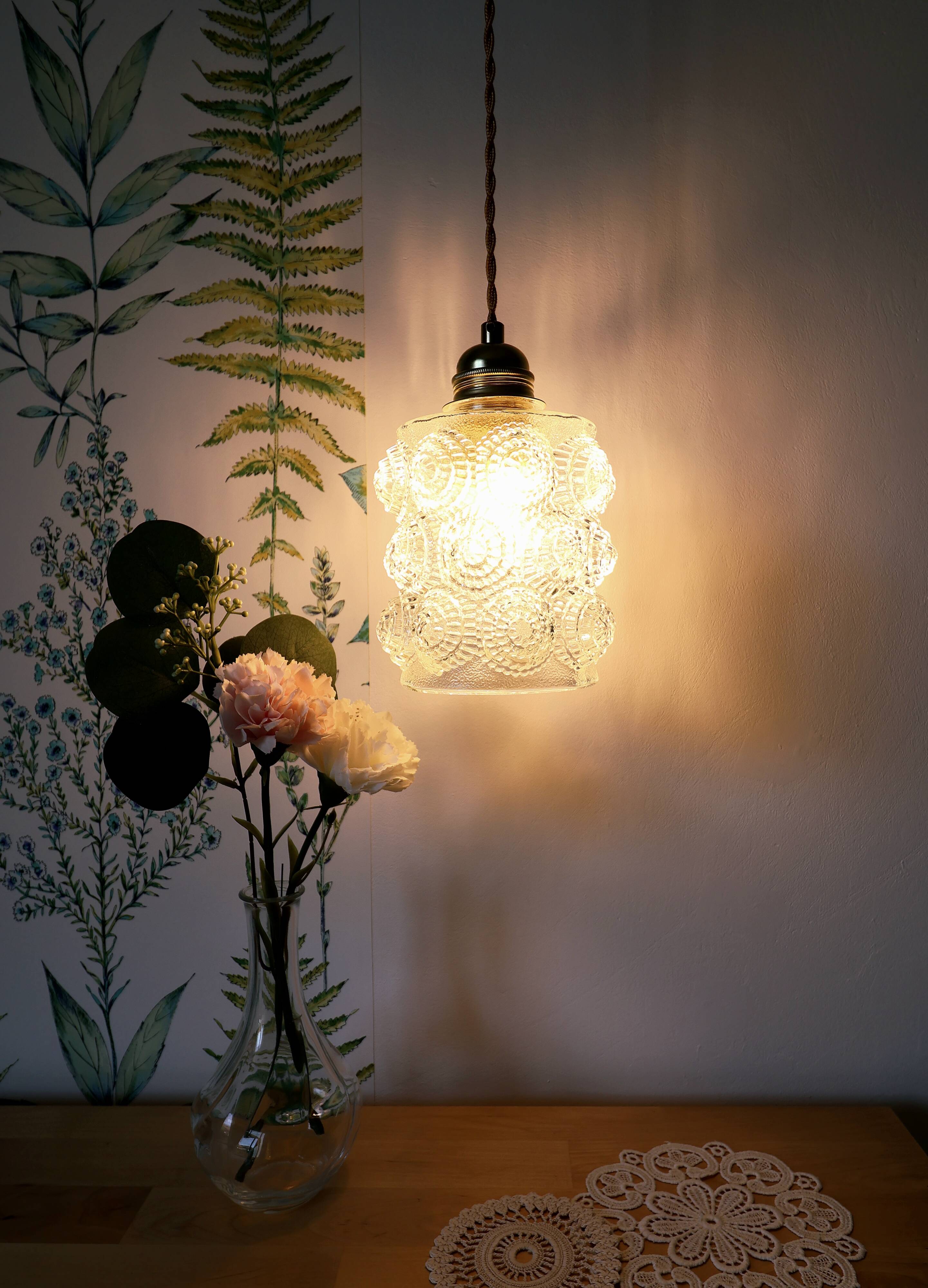 Vintage Scandinavian textured glass pendant — 1960s-70s