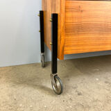 Rolling bar cabinet with interior mirrors, walnut, 60s, vintage