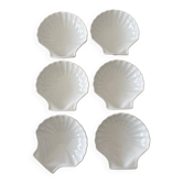 Lot de 6 petits plats coquillage vintage – coupelles en céramique blan