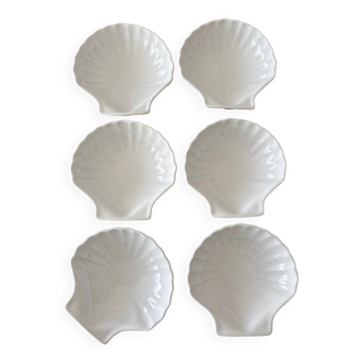 Set of 6 vintage shell-shaped small dishes – white ceramic bowls.