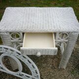 Vintage white rattan dressing table 60s-70s