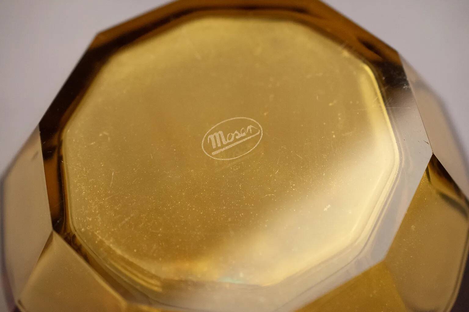 Art Deco Moser liqueur set in frosted orange glass