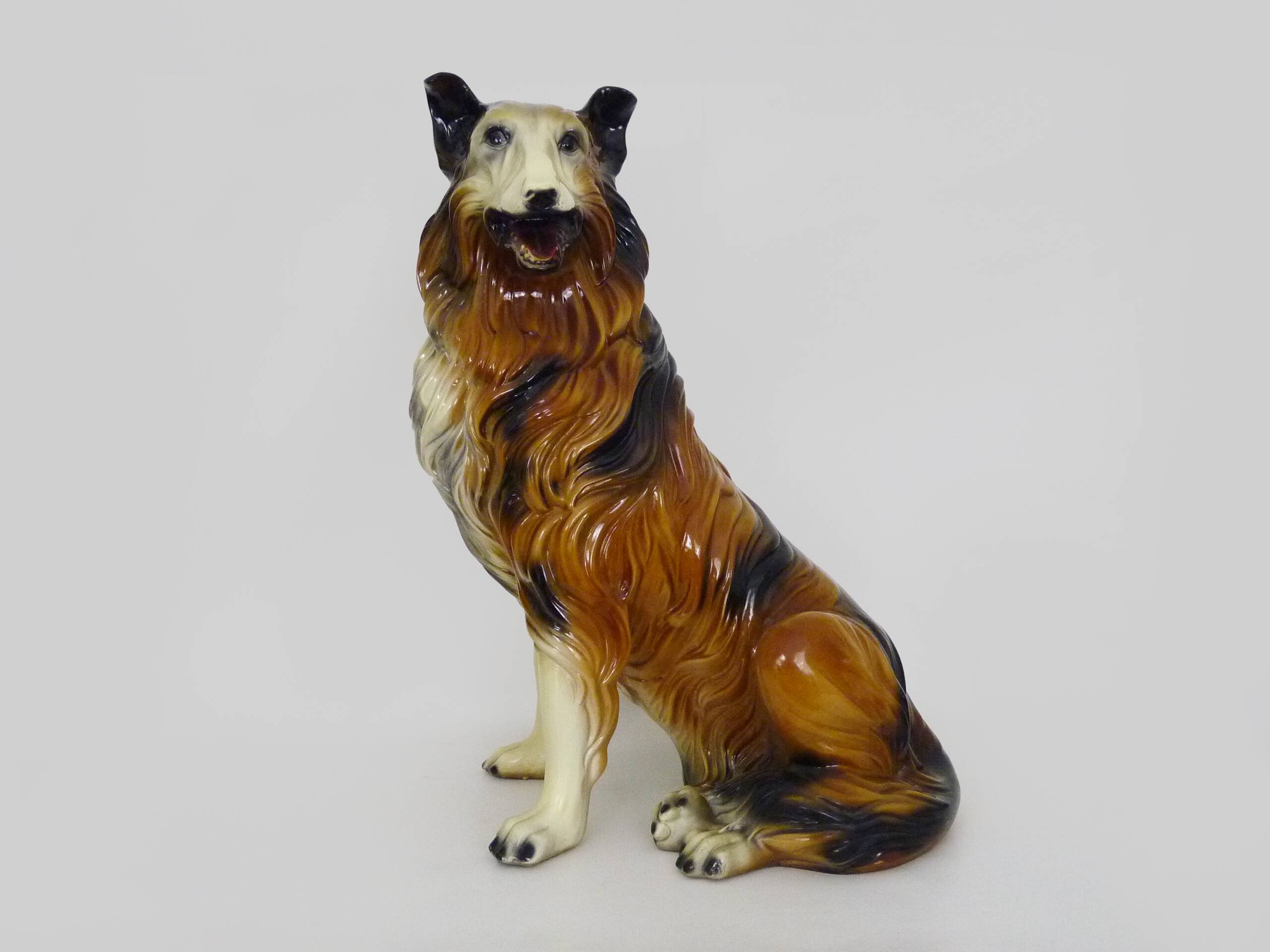 Life-size ceramic collie dog sculpture from the 1960s