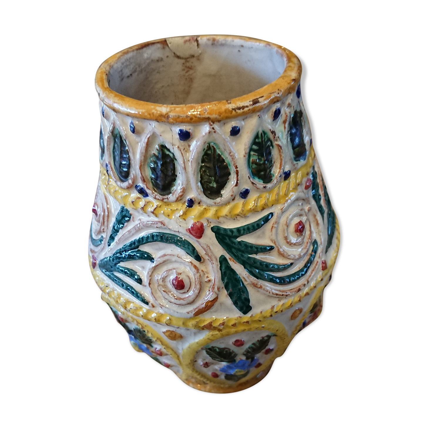 Hand-carved and hand-painted vase