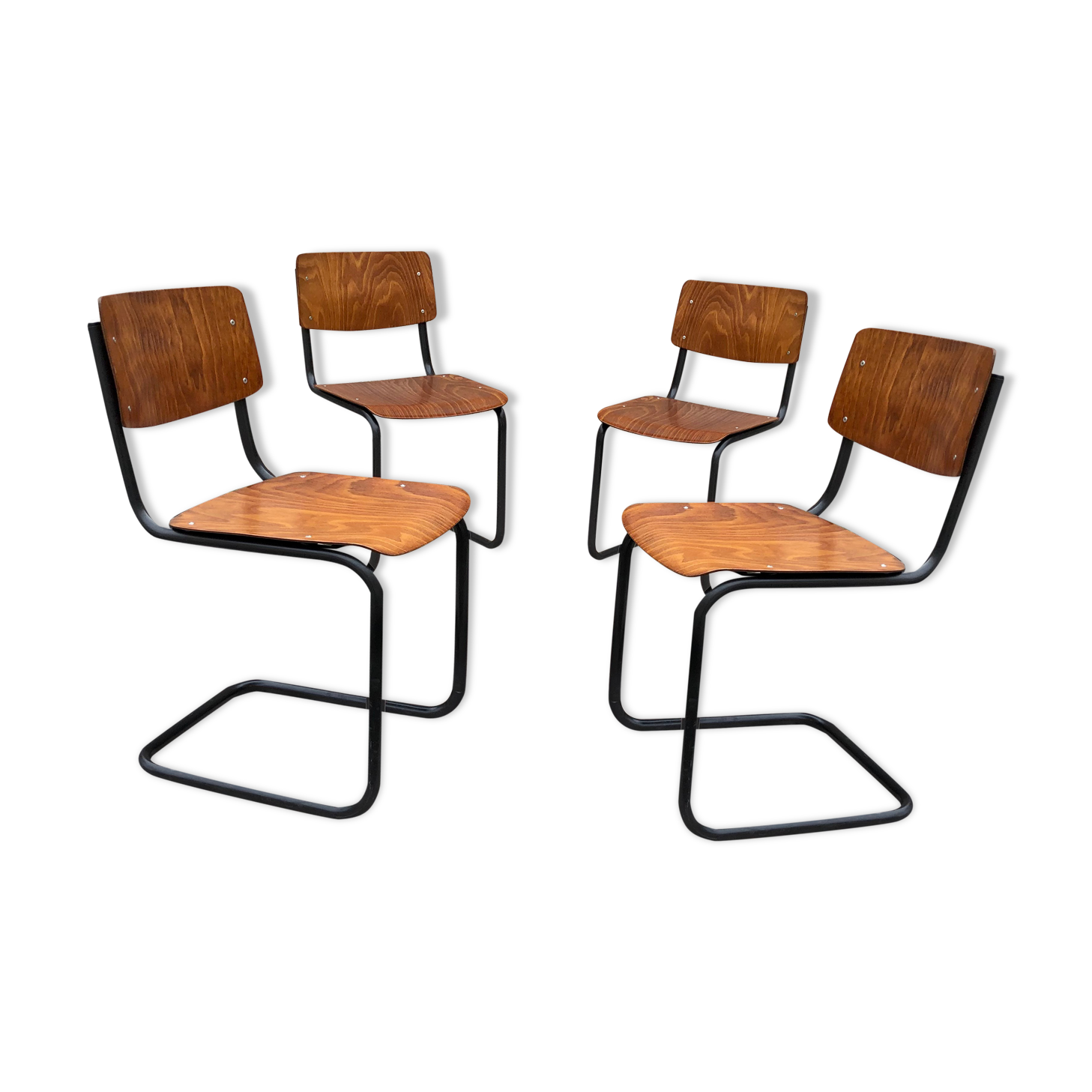 Lot of 4 chairs Vintage Arhend Cantilever oak color