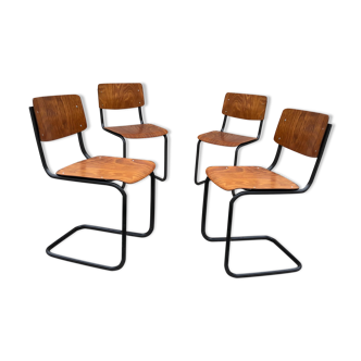 Lot of 4 chairs Vintage Arhend Cantilever oak color