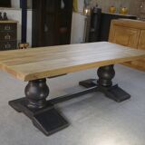 Antique monastery table in solid oak, dovetail joint, 20th century