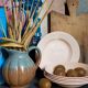 Six pastel earthenware plates from Digoin and Sarreguemines antiques