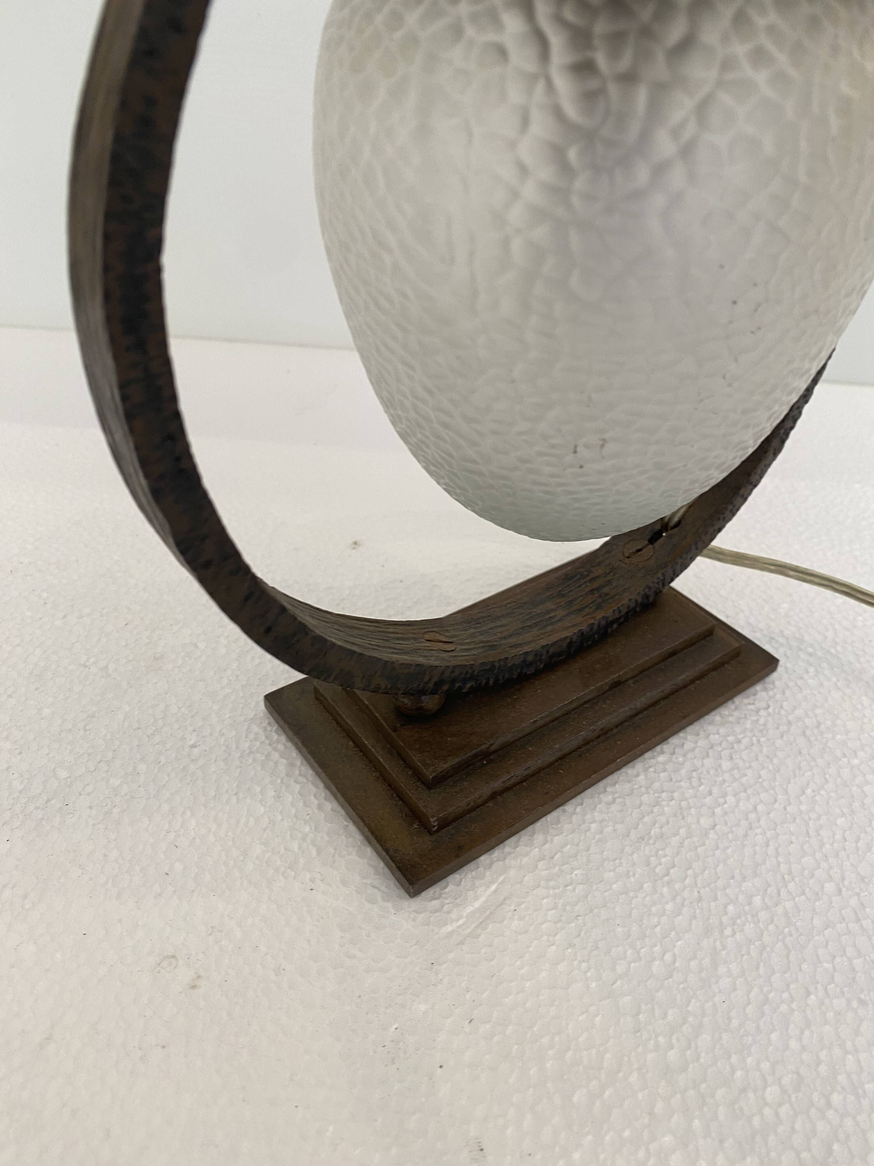 Sculptural Art Deco Table Lamp With Frosted Glass Shade, 1930s