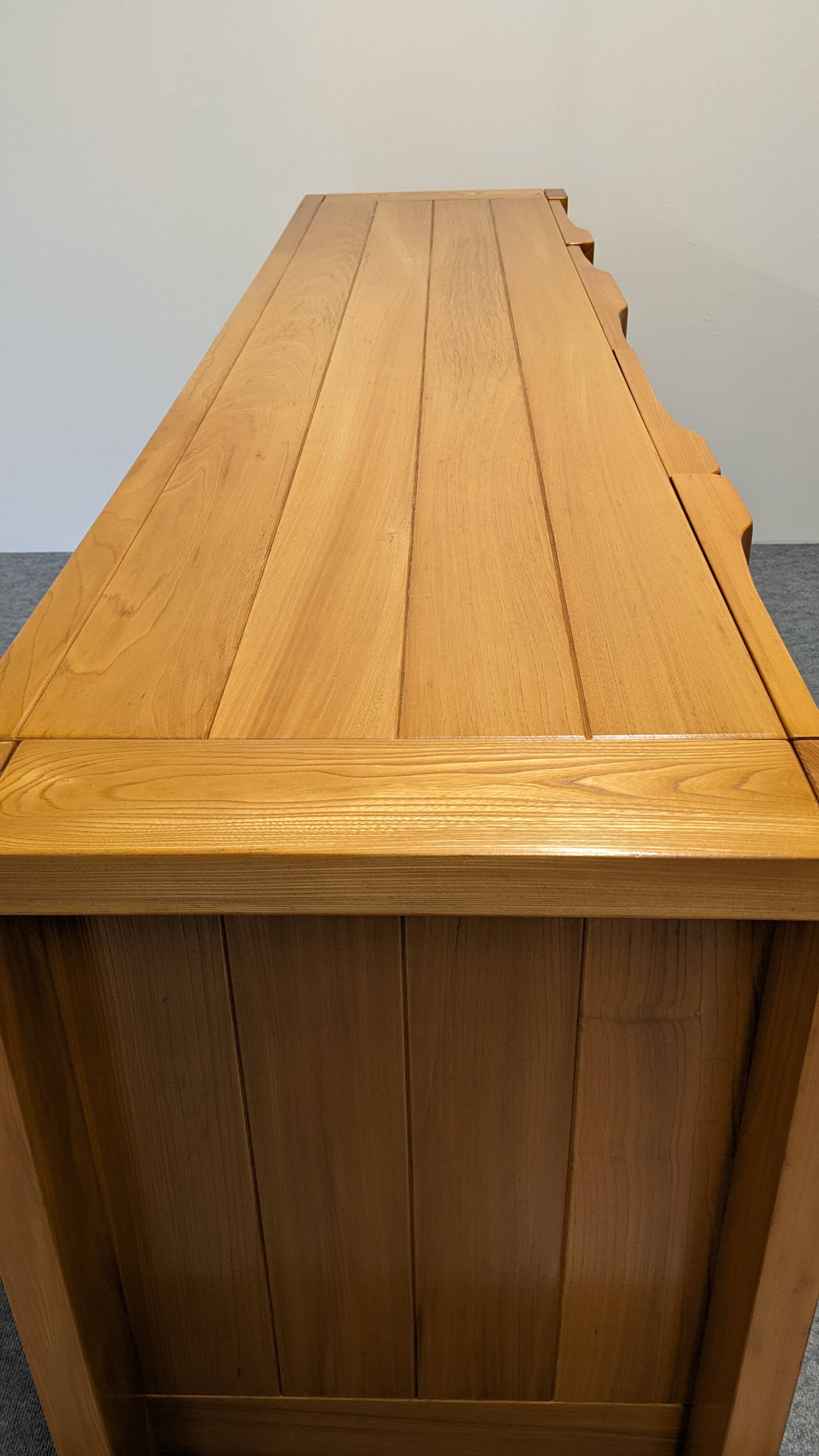 Solid elm sideboard, Maison Regain, France, circa 1970