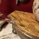 Ancient Italian pedestal, gilded carved wood, faux yellow Siena marble, 19th century.