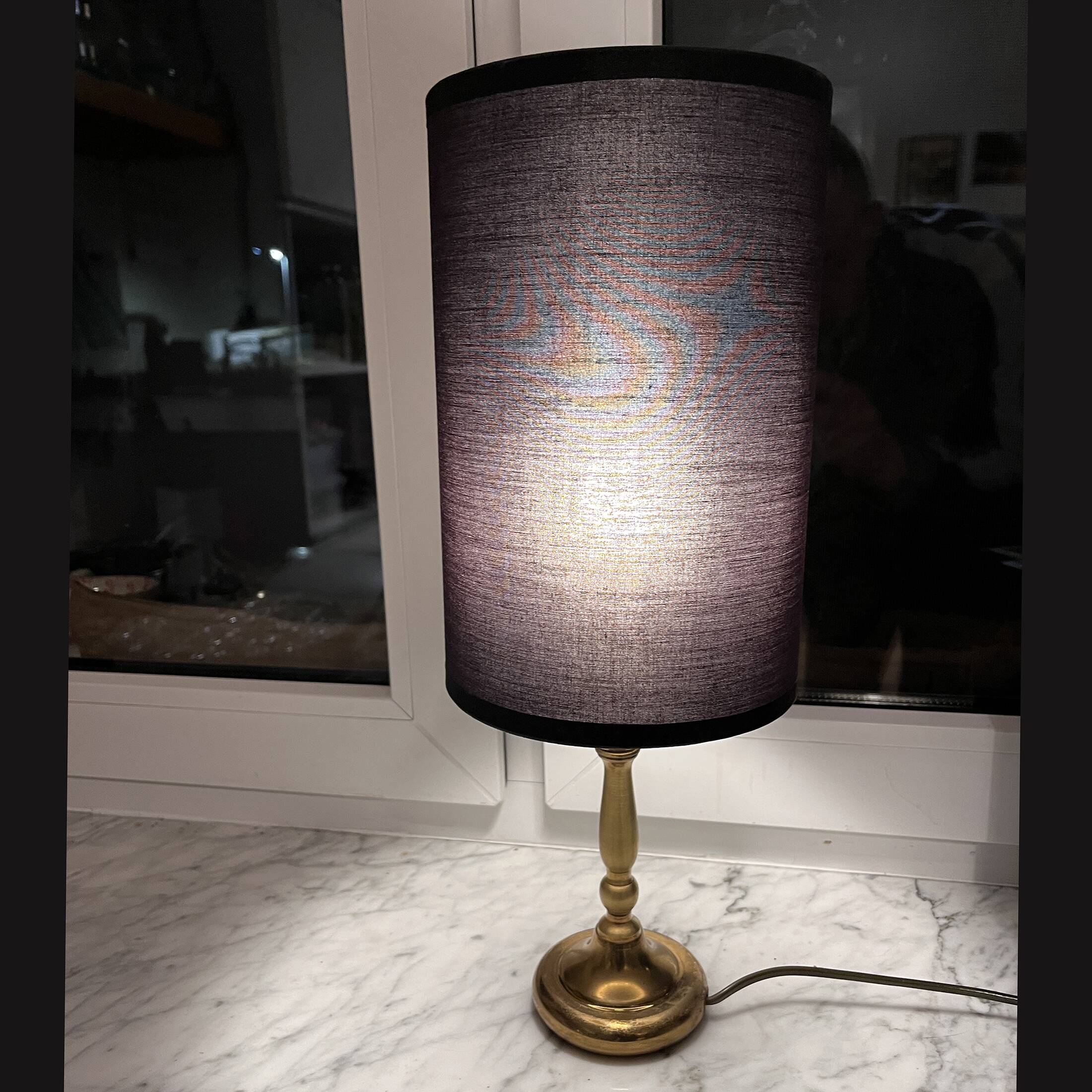 Brass night lamp, table lamp with lampshade, Germany, 1970s.