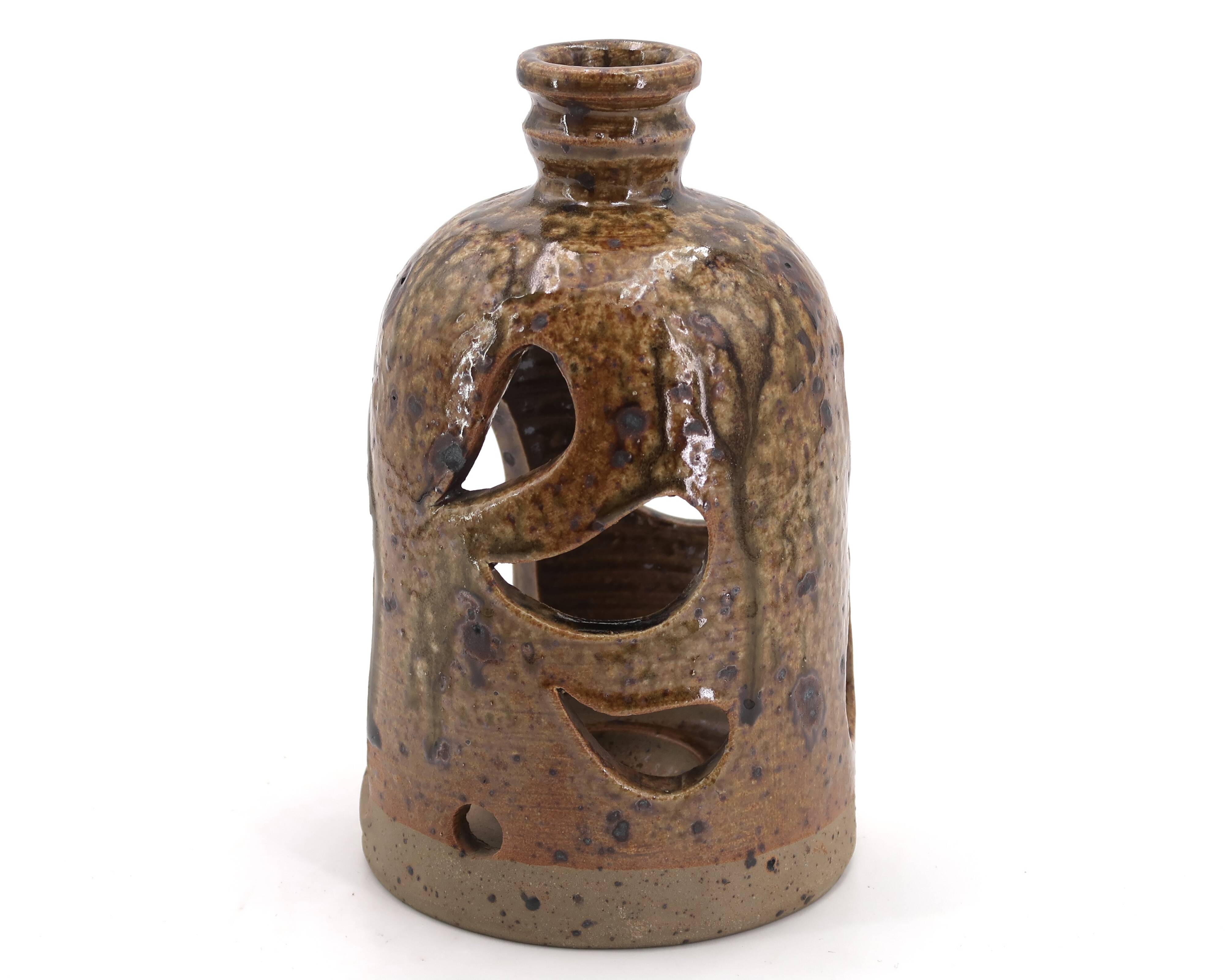Signed stoneware lantern candle holder, 1960s