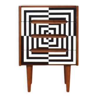 Commode en teck danoise peinte à la main de style Op-Art du milieu du siècle, années 1960.