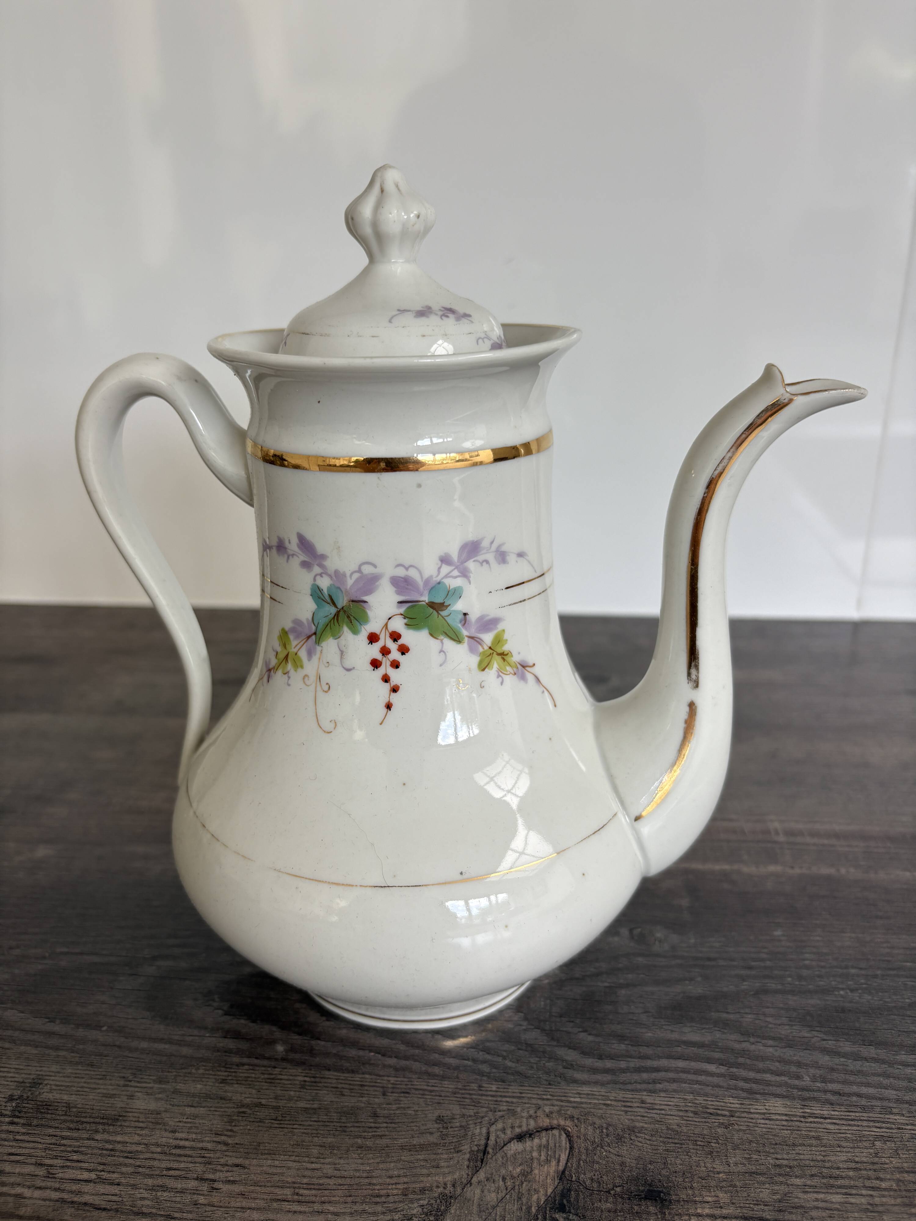 Porcelain Coffee Pot Decorated with Currants - Vintage 1900