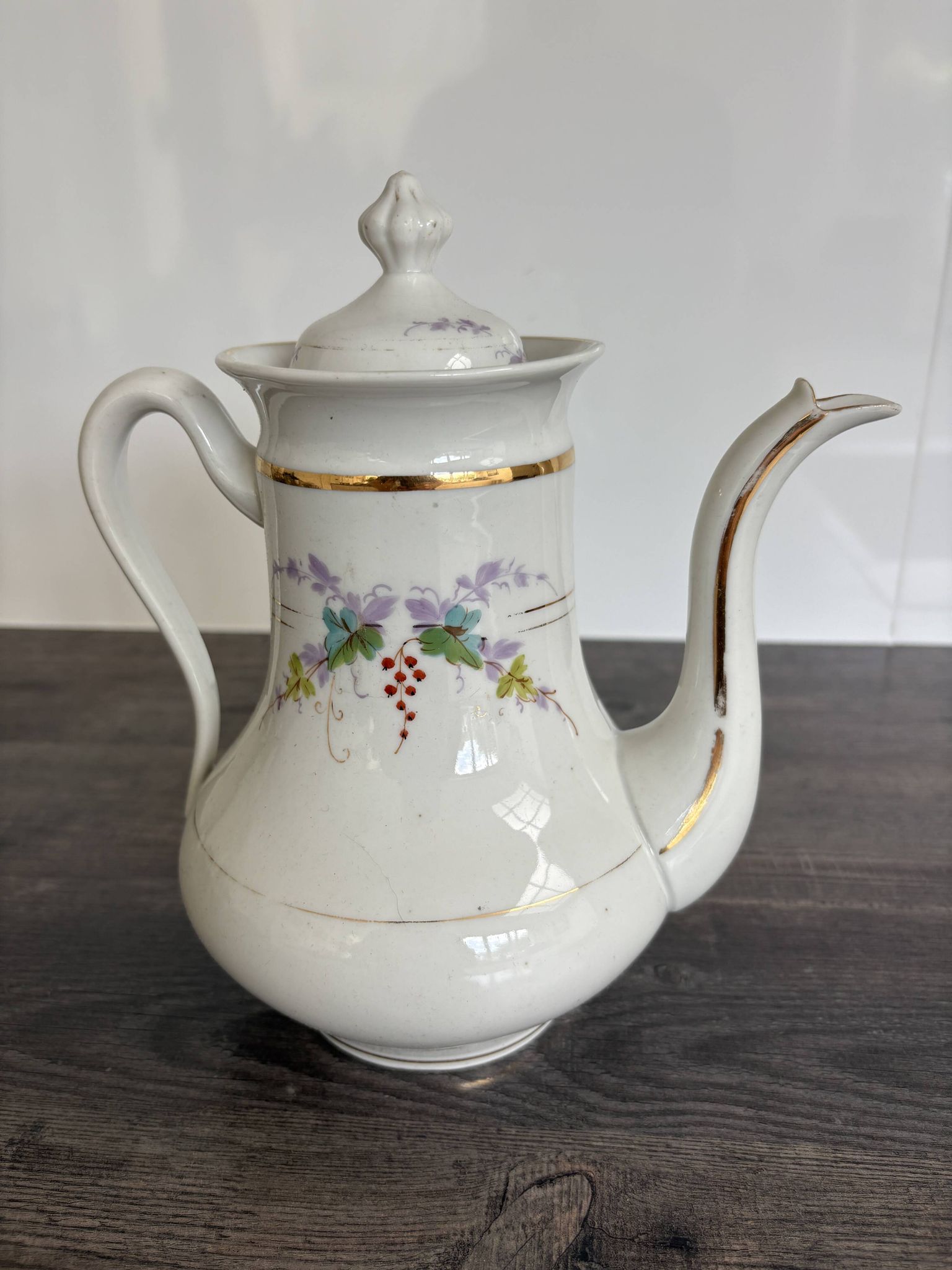 Porcelain Coffee Pot Decorated with Currants - Vintage 1900