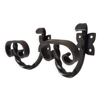Pair of antique wrought iron coat hooks